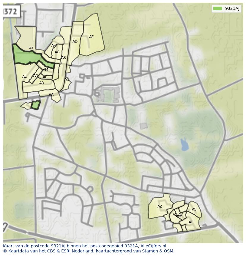 Afbeelding van het postcodegebied 9321 AJ op de kaart.