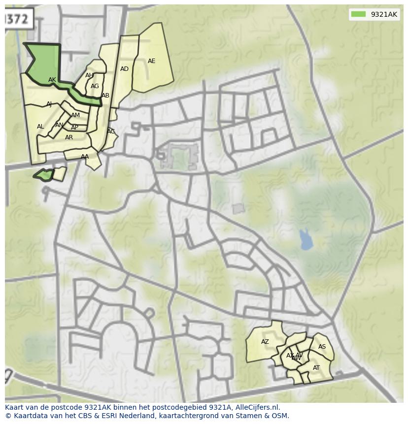 Afbeelding van het postcodegebied 9321 AK op de kaart.