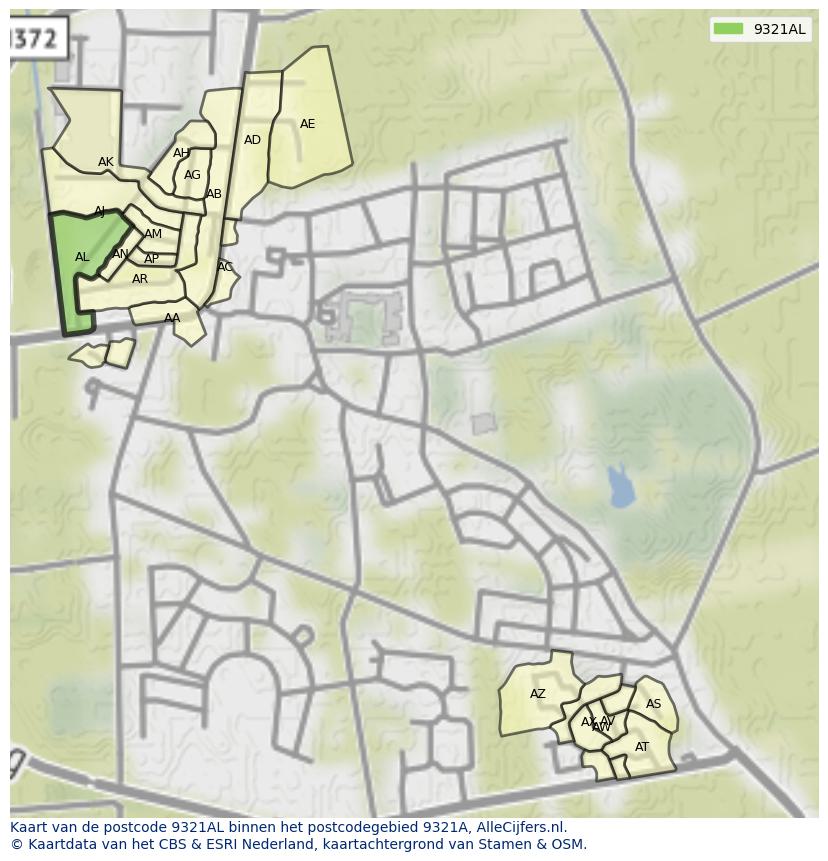Afbeelding van het postcodegebied 9321 AL op de kaart.