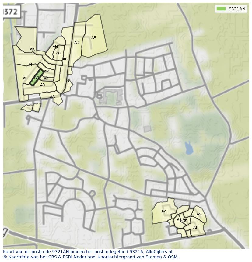 Afbeelding van het postcodegebied 9321 AN op de kaart.