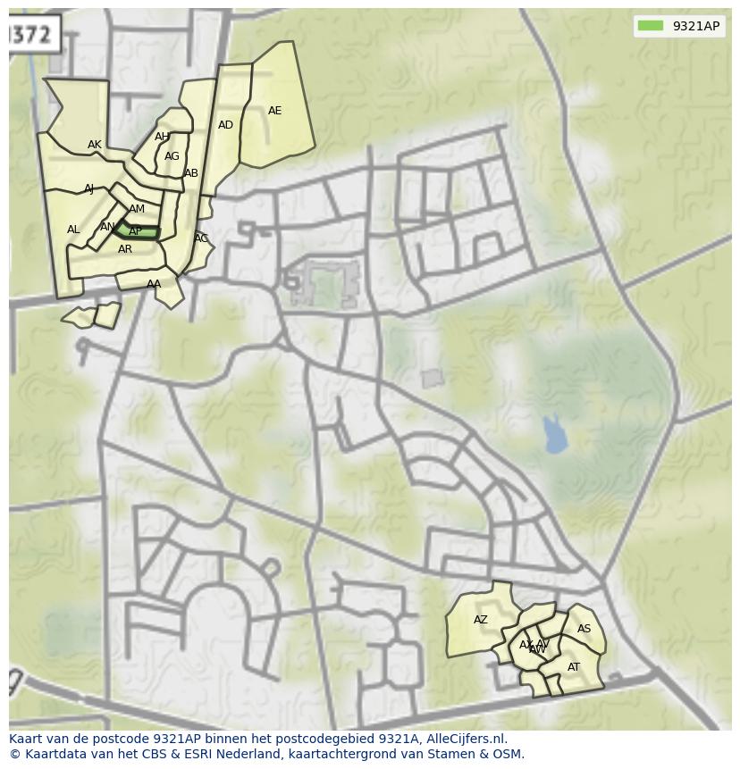 Afbeelding van het postcodegebied 9321 AP op de kaart.
