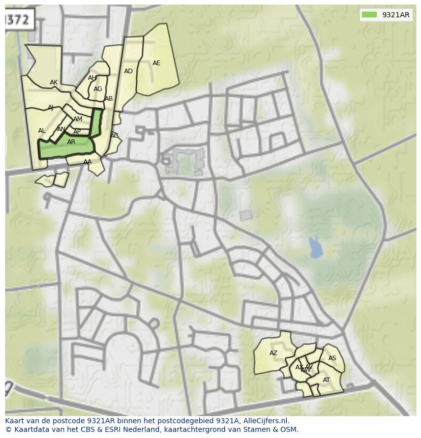 Afbeelding van het postcodegebied 9321 AR op de kaart.
