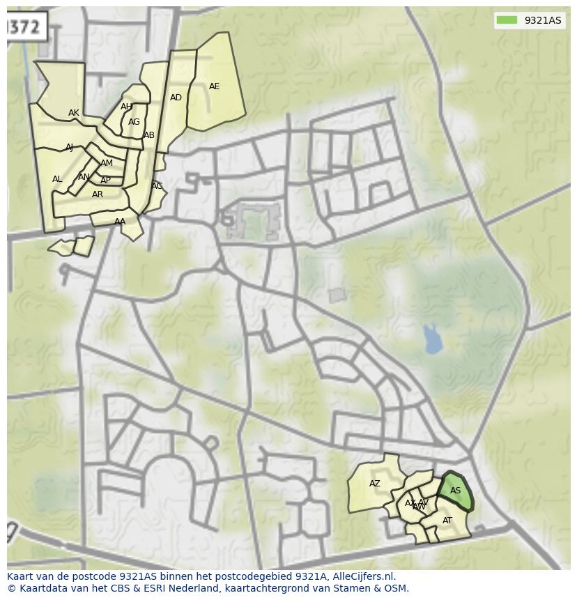 Afbeelding van het postcodegebied 9321 AS op de kaart.