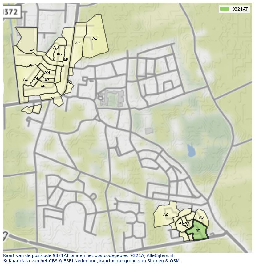 Afbeelding van het postcodegebied 9321 AT op de kaart.