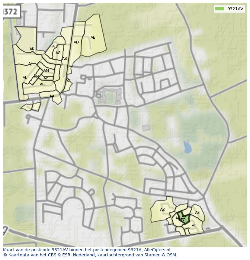 Afbeelding van het postcodegebied 9321 AV op de kaart.