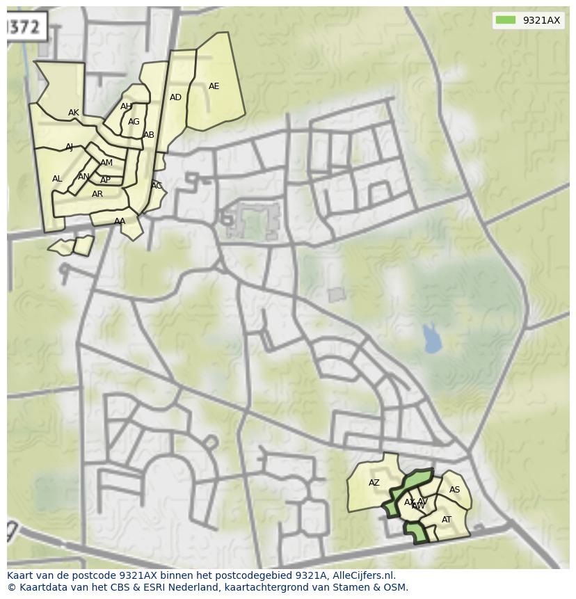 Afbeelding van het postcodegebied 9321 AX op de kaart.
