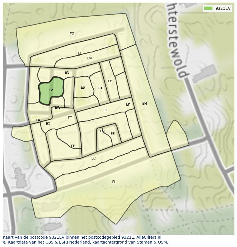 Afbeelding van het postcodegebied 9321 EV op de kaart.