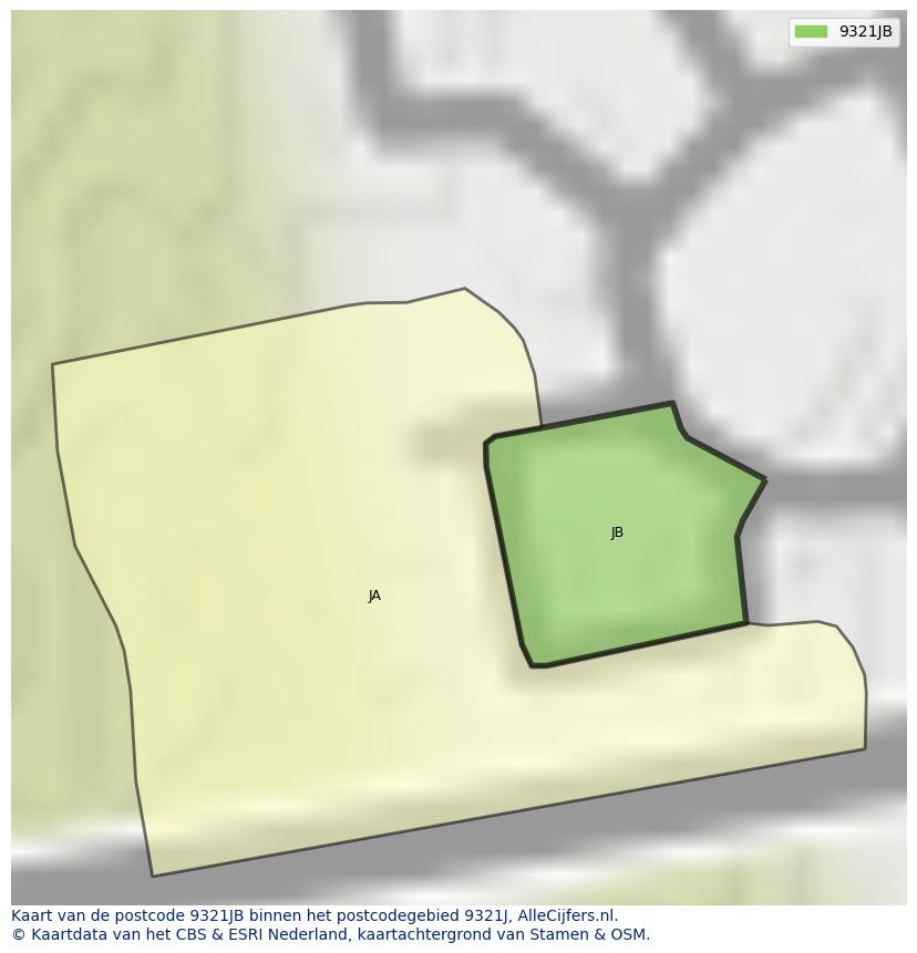 Afbeelding van het postcodegebied 9321 JB op de kaart.