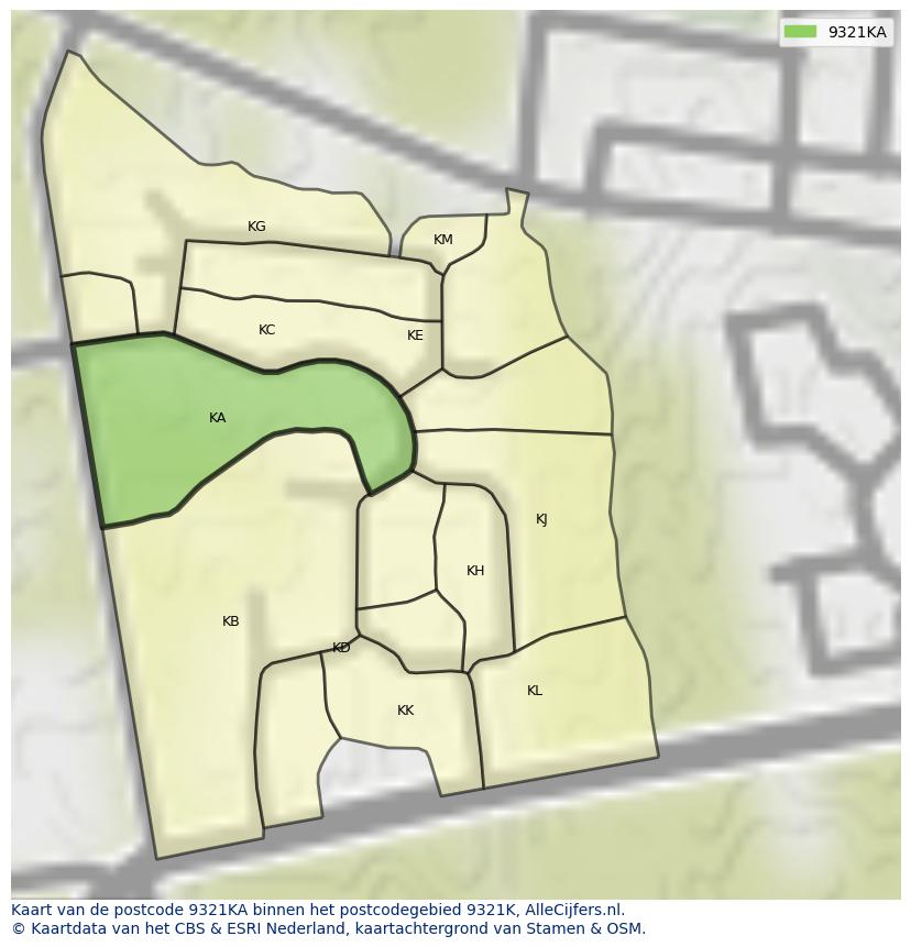 Afbeelding van het postcodegebied 9321 KA op de kaart.