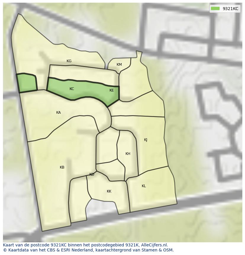 Afbeelding van het postcodegebied 9321 KC op de kaart.