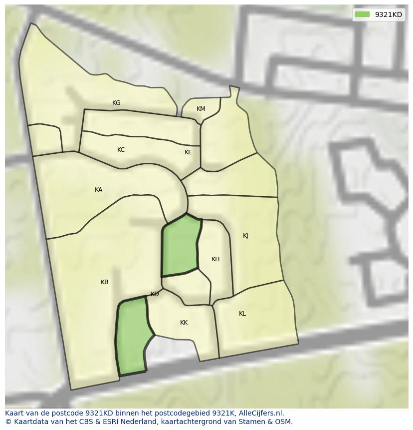Afbeelding van het postcodegebied 9321 KD op de kaart.
