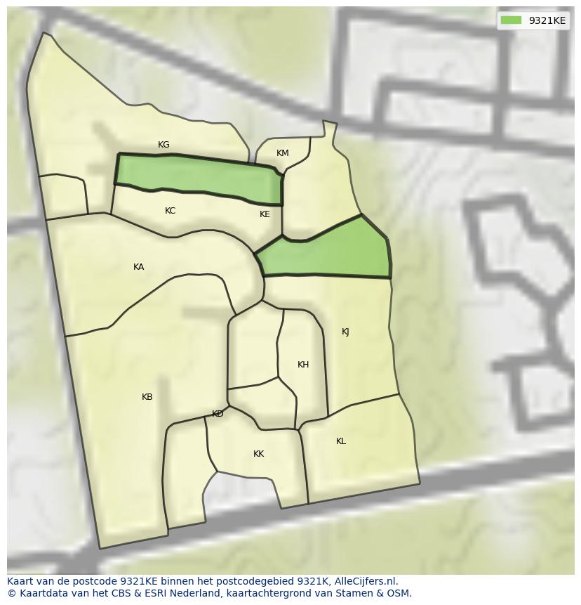 Afbeelding van het postcodegebied 9321 KE op de kaart.