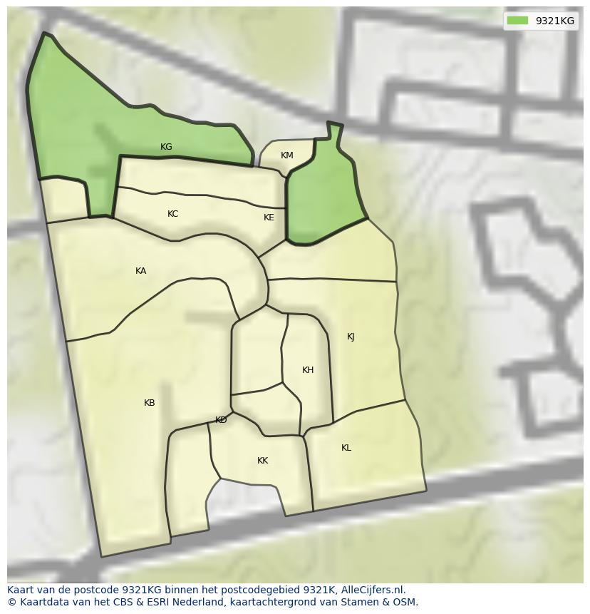 Afbeelding van het postcodegebied 9321 KG op de kaart.