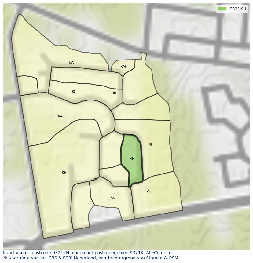 Afbeelding van het postcodegebied 9321 KH op de kaart.