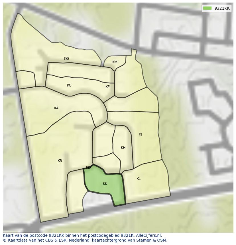 Afbeelding van het postcodegebied 9321 KK op de kaart.
