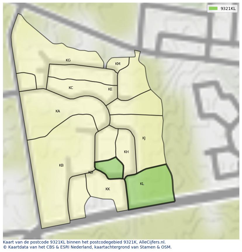 Afbeelding van het postcodegebied 9321 KL op de kaart.