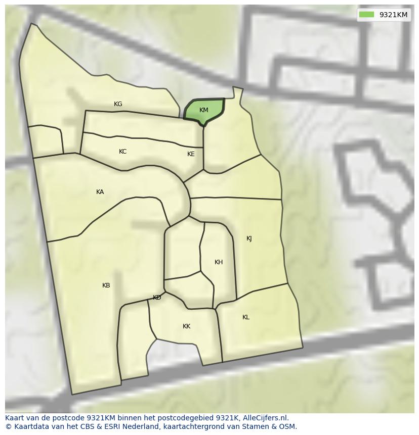 Afbeelding van het postcodegebied 9321 KM op de kaart.