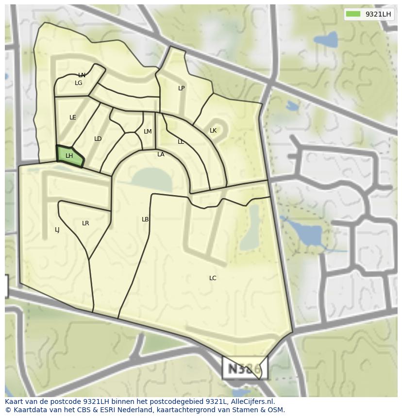 Afbeelding van het postcodegebied 9321 LH op de kaart.