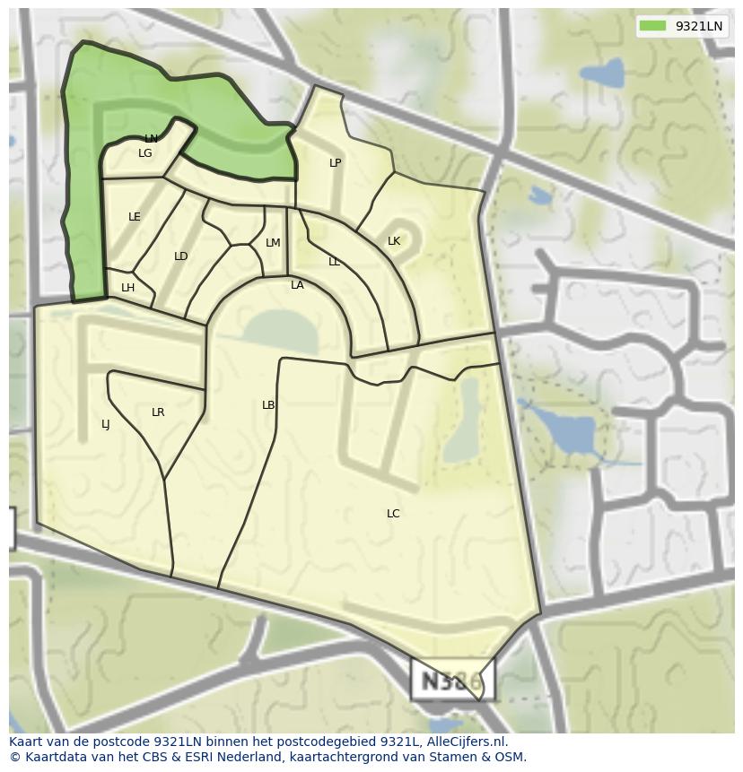 Afbeelding van het postcodegebied 9321 LN op de kaart.