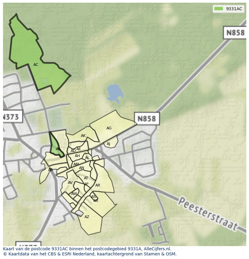 Afbeelding van het postcodegebied 9331 AC op de kaart.