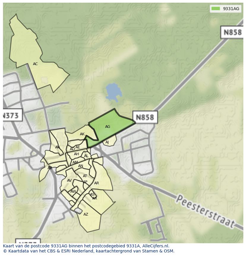 Afbeelding van het postcodegebied 9331 AG op de kaart.