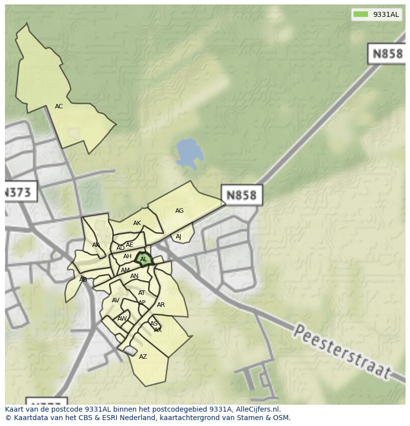 Afbeelding van het postcodegebied 9331 AL op de kaart.