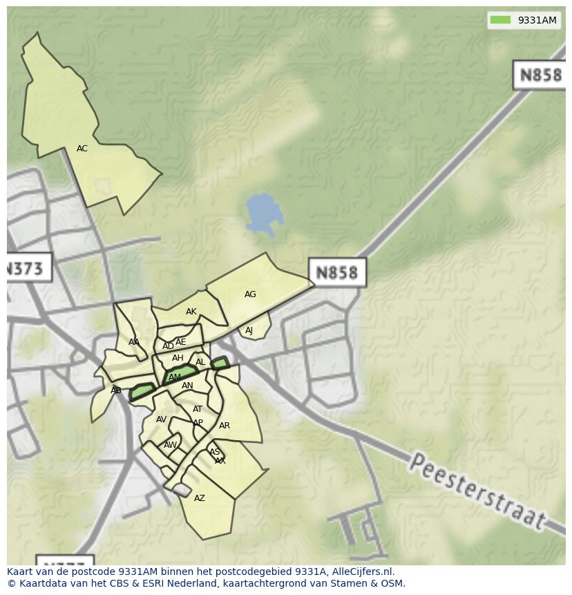 Afbeelding van het postcodegebied 9331 AM op de kaart.