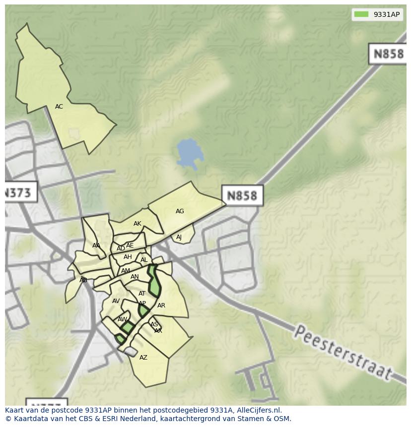 Afbeelding van het postcodegebied 9331 AP op de kaart.