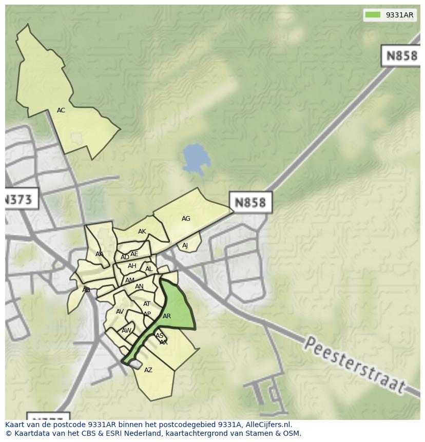 Afbeelding van het postcodegebied 9331 AR op de kaart.