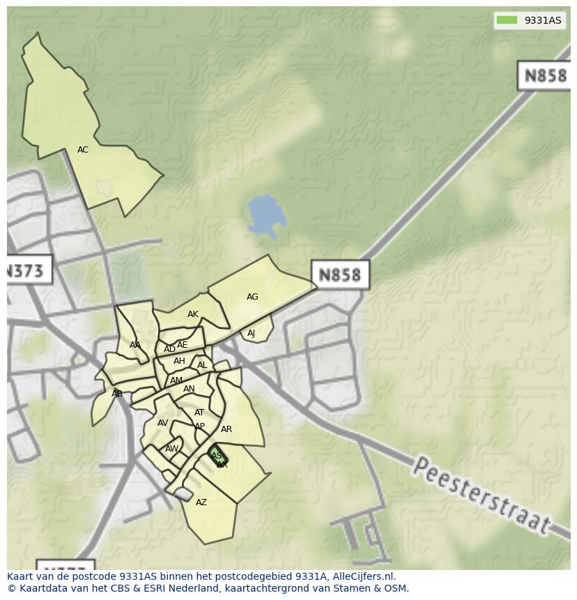 Afbeelding van het postcodegebied 9331 AS op de kaart.