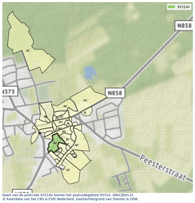 Afbeelding van het postcodegebied 9331 AV op de kaart.