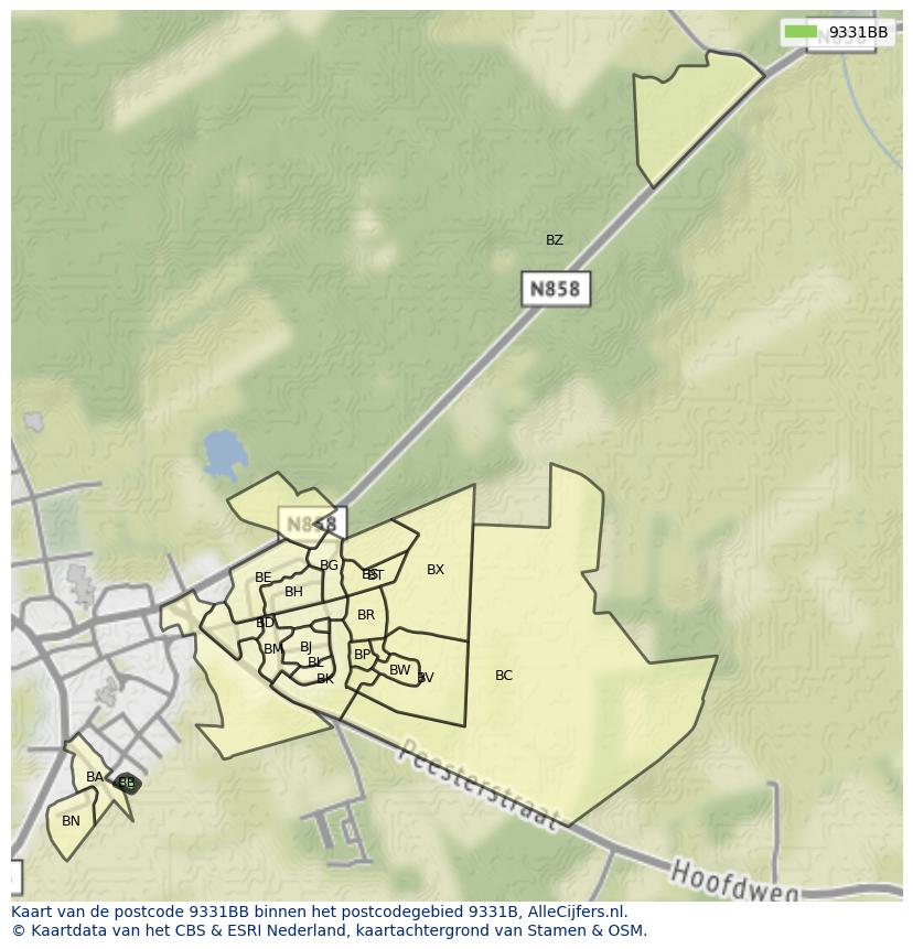 Afbeelding van het postcodegebied 9331 BB op de kaart.