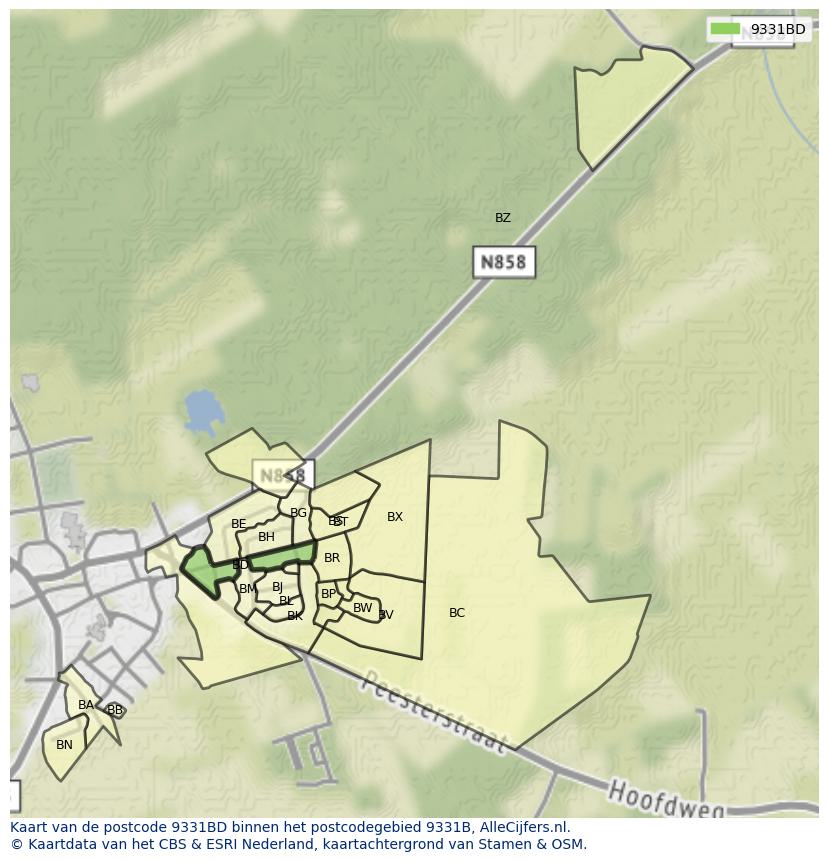 Afbeelding van het postcodegebied 9331 BD op de kaart.