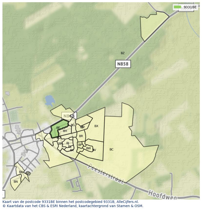 Afbeelding van het postcodegebied 9331 BE op de kaart.