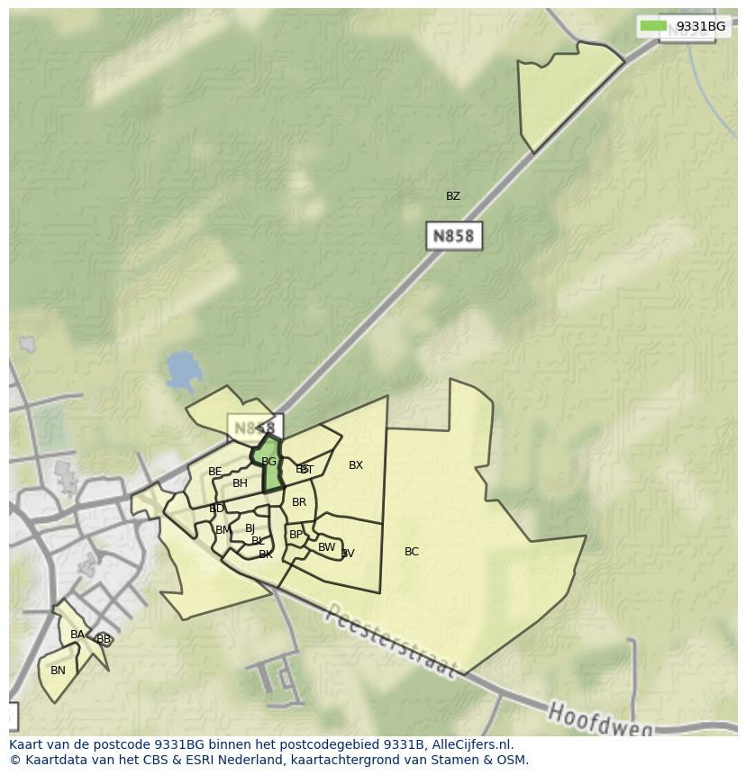 Afbeelding van het postcodegebied 9331 BG op de kaart.
