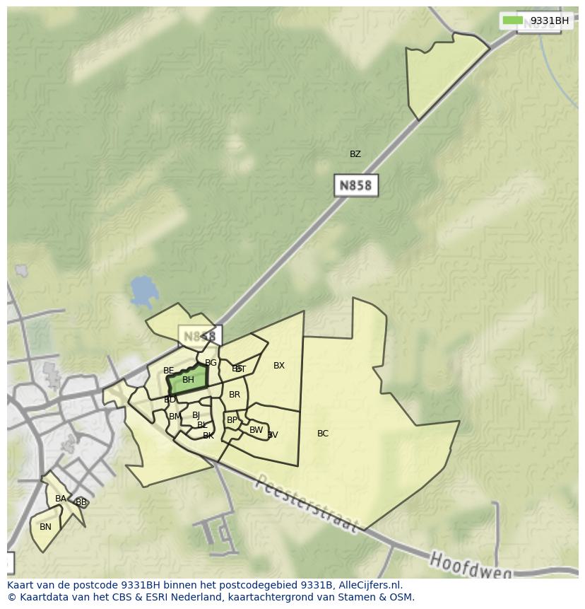 Afbeelding van het postcodegebied 9331 BH op de kaart.