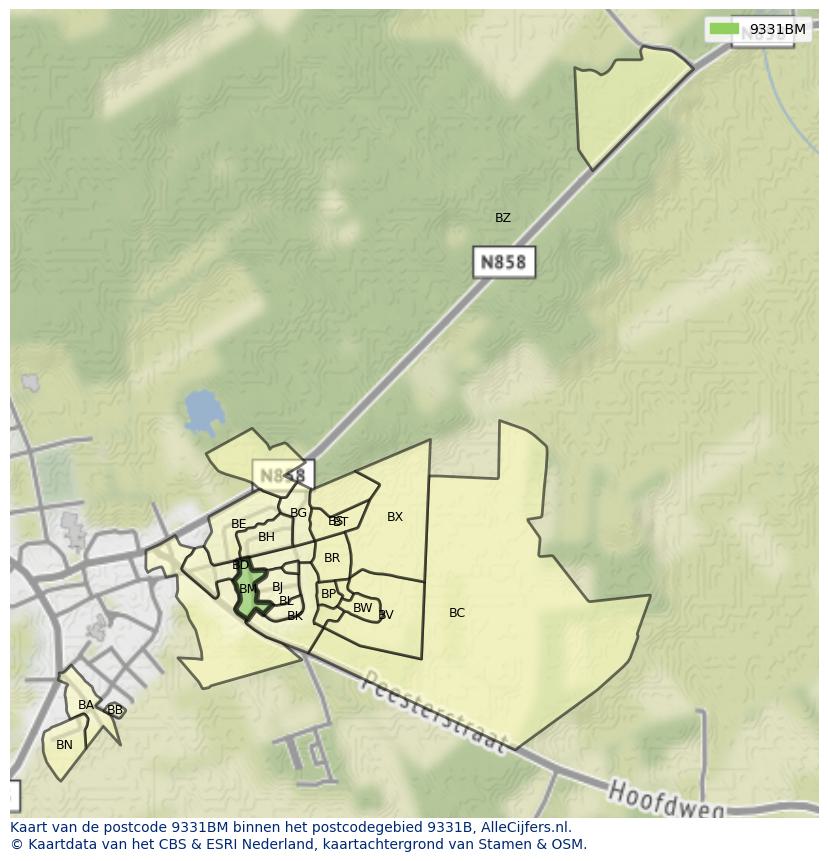 Afbeelding van het postcodegebied 9331 BM op de kaart.