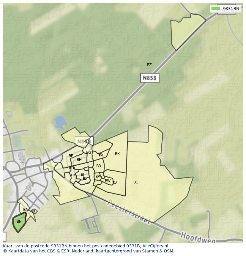 Afbeelding van het postcodegebied 9331 BN op de kaart.