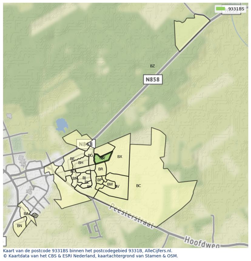 Afbeelding van het postcodegebied 9331 BS op de kaart.