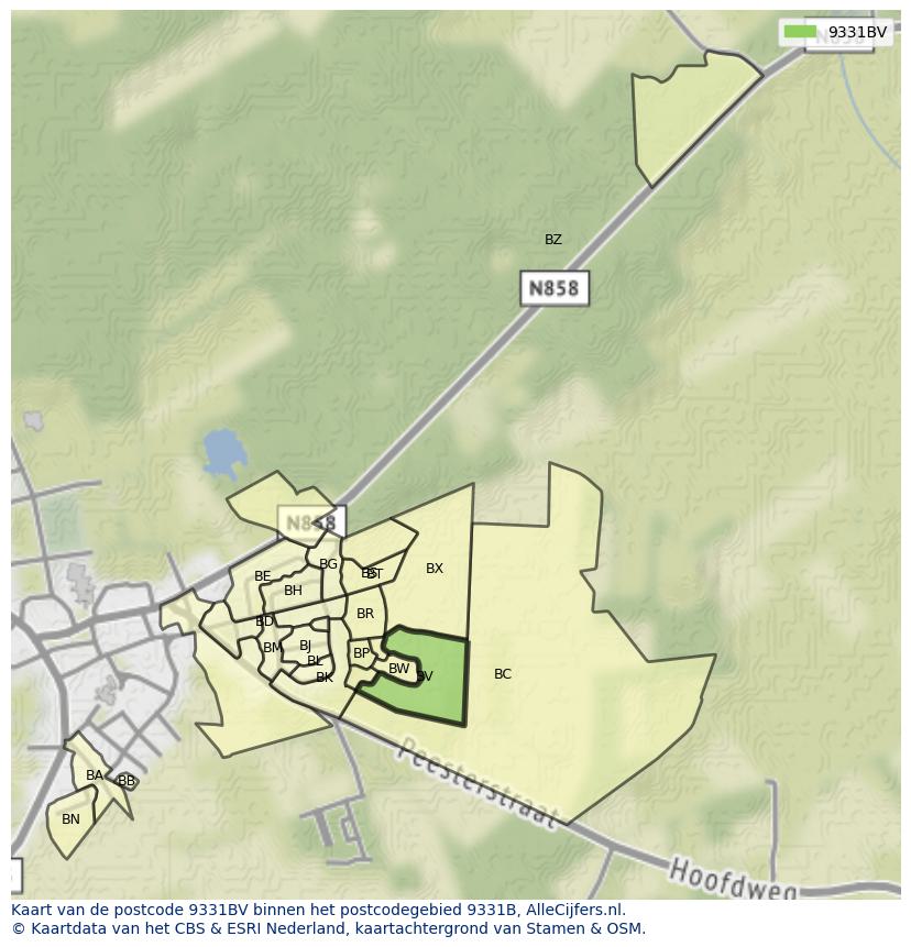 Afbeelding van het postcodegebied 9331 BV op de kaart.