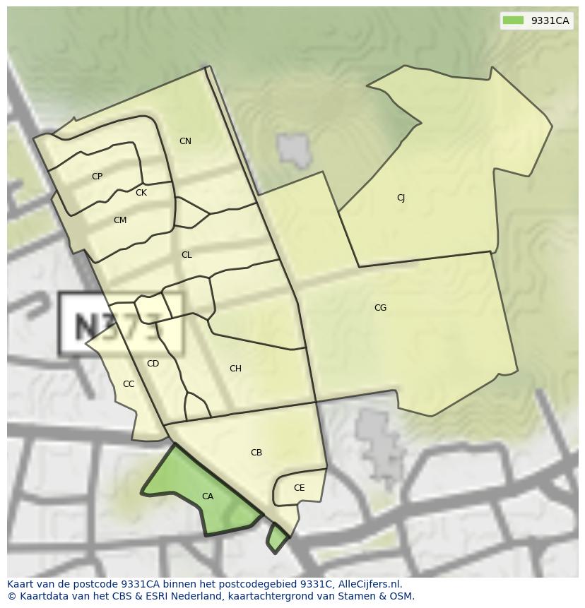 Afbeelding van het postcodegebied 9331 CA op de kaart.
