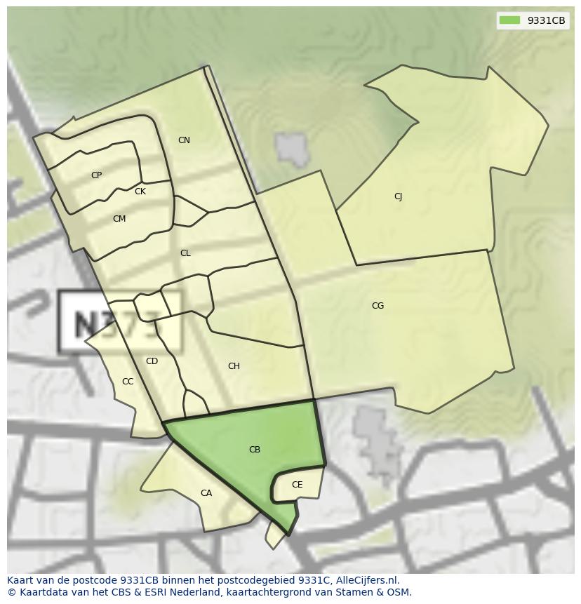 Afbeelding van het postcodegebied 9331 CB op de kaart.