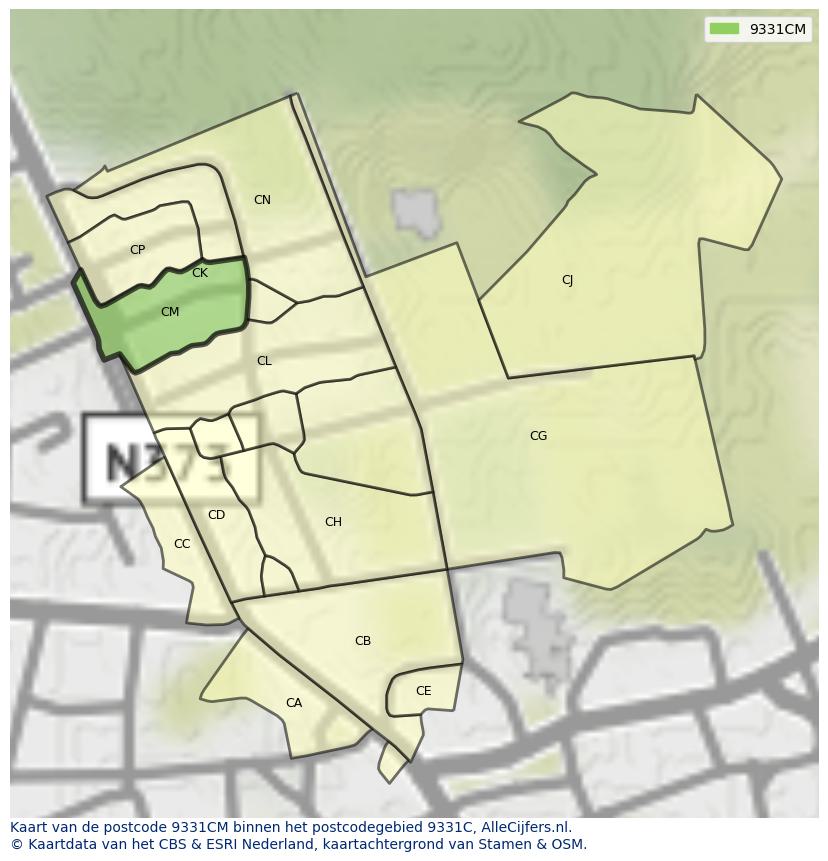 Afbeelding van het postcodegebied 9331 CM op de kaart.