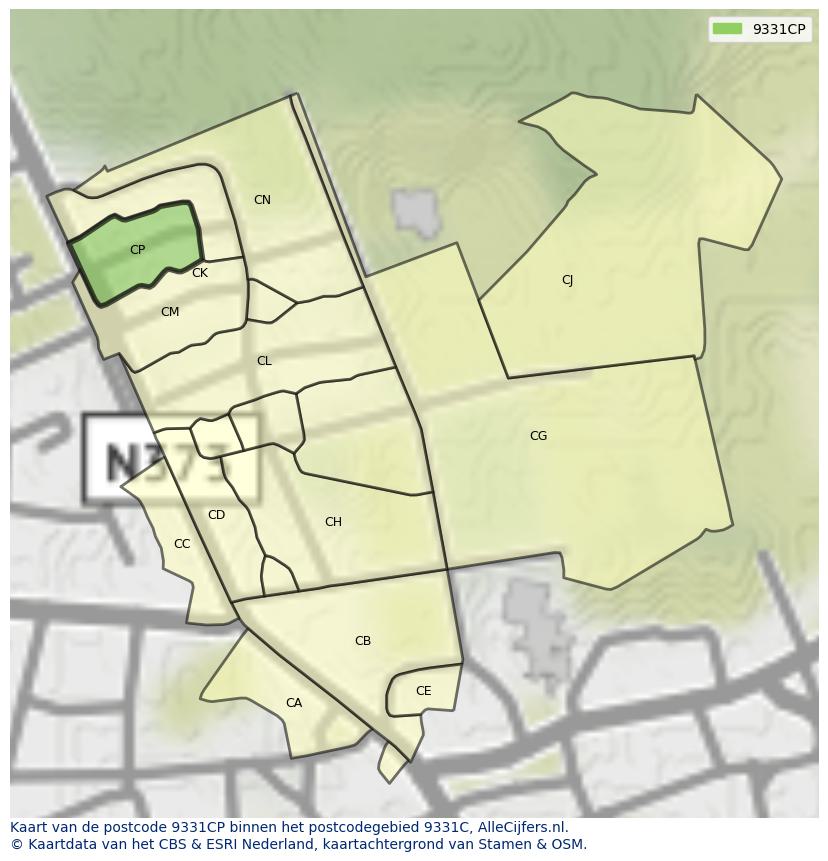 Afbeelding van het postcodegebied 9331 CP op de kaart.