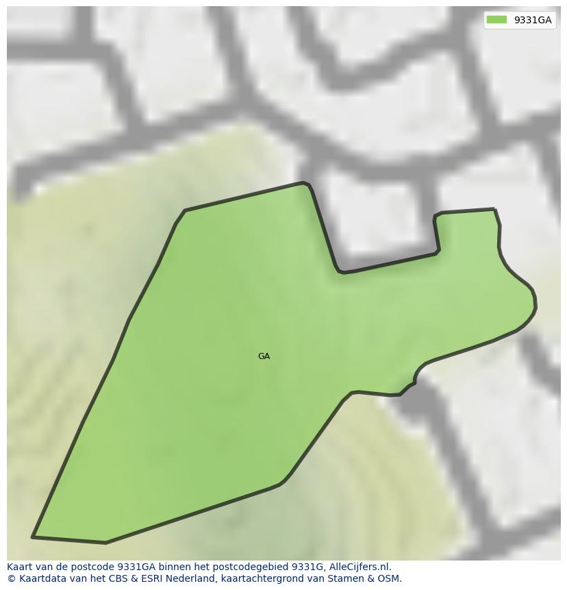 Afbeelding van het postcodegebied 9331 GA op de kaart.