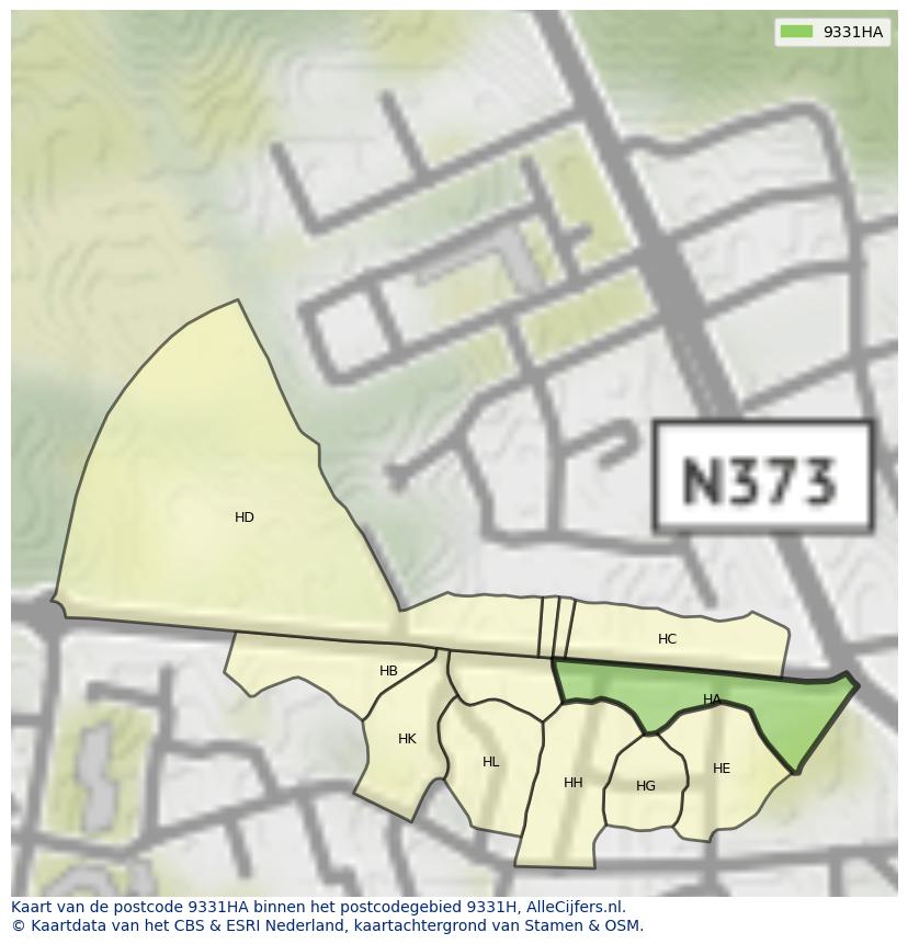 Afbeelding van het postcodegebied 9331 HA op de kaart.