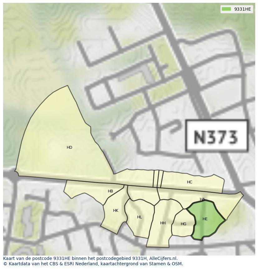 Afbeelding van het postcodegebied 9331 HE op de kaart.
