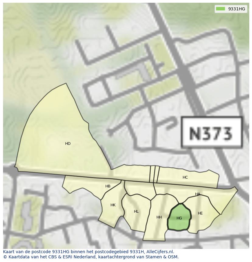 Afbeelding van het postcodegebied 9331 HG op de kaart.