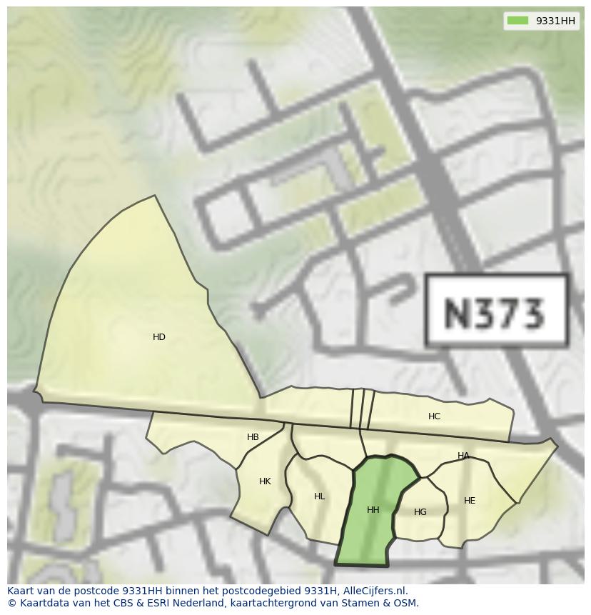 Afbeelding van het postcodegebied 9331 HH op de kaart.