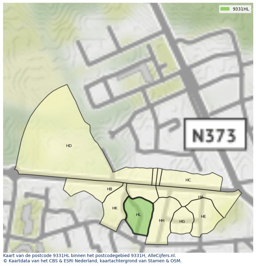 Afbeelding van het postcodegebied 9331 HL op de kaart.